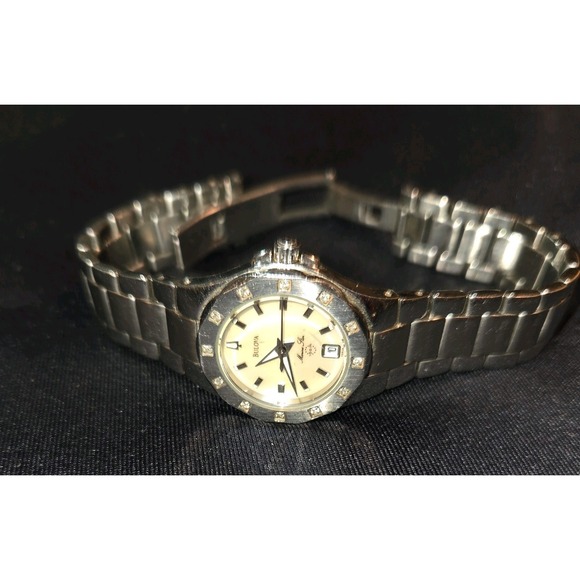 Bulova Marine Star Women\'s Stainless Steel Watch Diamond Accents White Dial Date